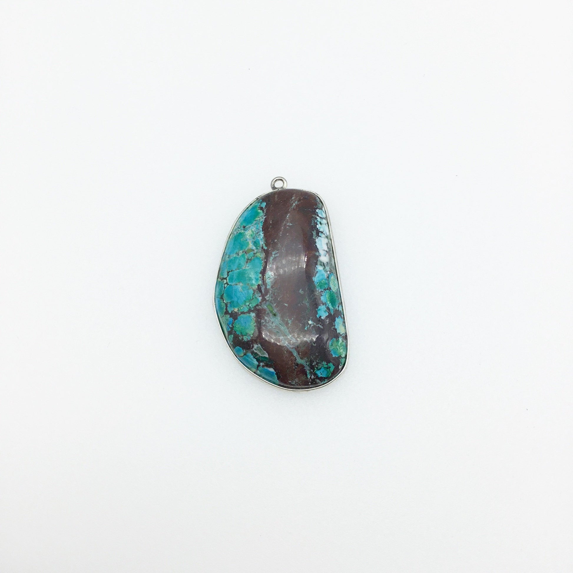 OOAK Silver Plated Stabilized Brazilian Turquoise Freeform Shaped Bezel Pendant "BTS9" - ~ 25mm x 42mm - Sold Individually , As Pictured