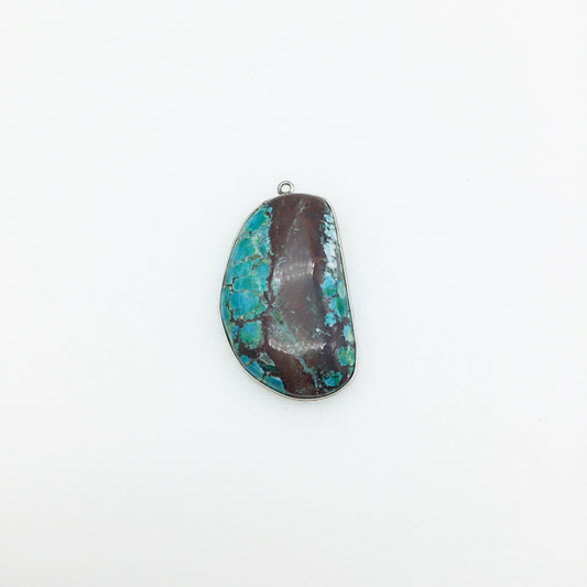 OOAK Silver Plated Stabilized Brazilian Turquoise Freeform Shaped Bezel Pendant "BTS9" - ~ 25mm x 42mm - Sold Individually , As Pictured