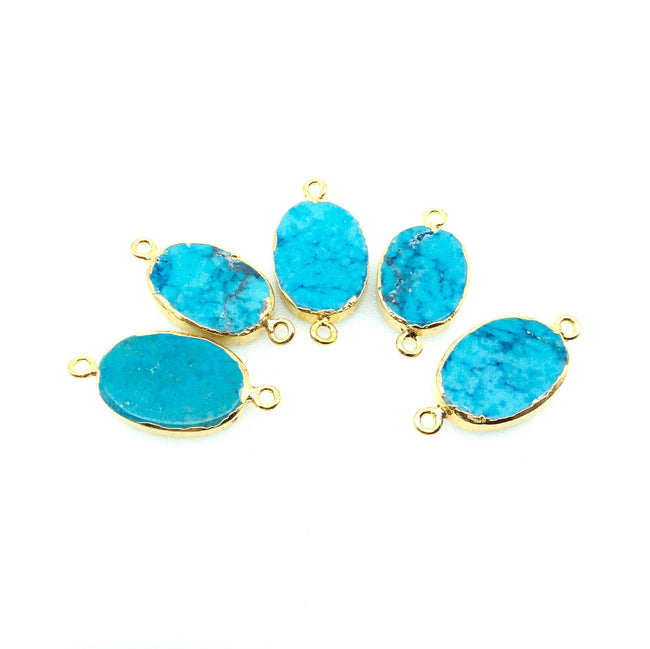 Medium Single Gold Electroplated Dyed Turquoise Howlite Horizontal Oval Shaped Connector - Measuring 18mm - 21mm, approximately