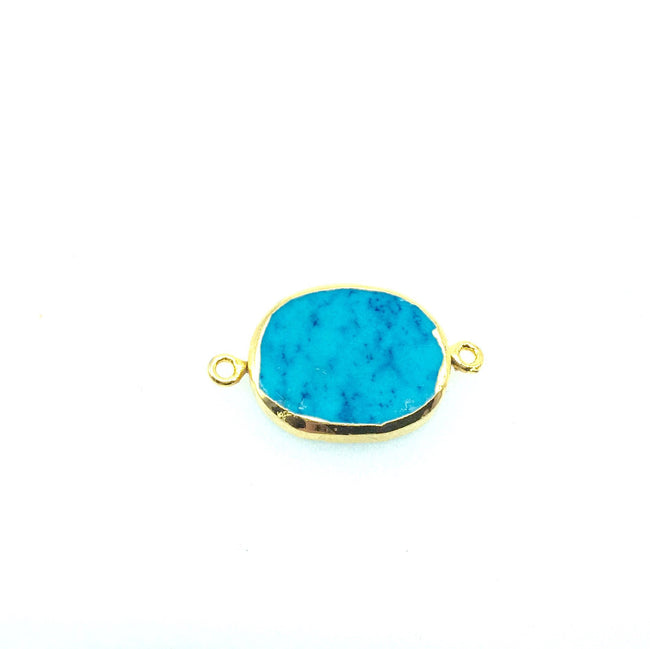 Large Single Gold Electroplated Dyed Turquoise Howlite Horizontal Oval Shaped Connector - Measuring 22mm - 25mm, approximately