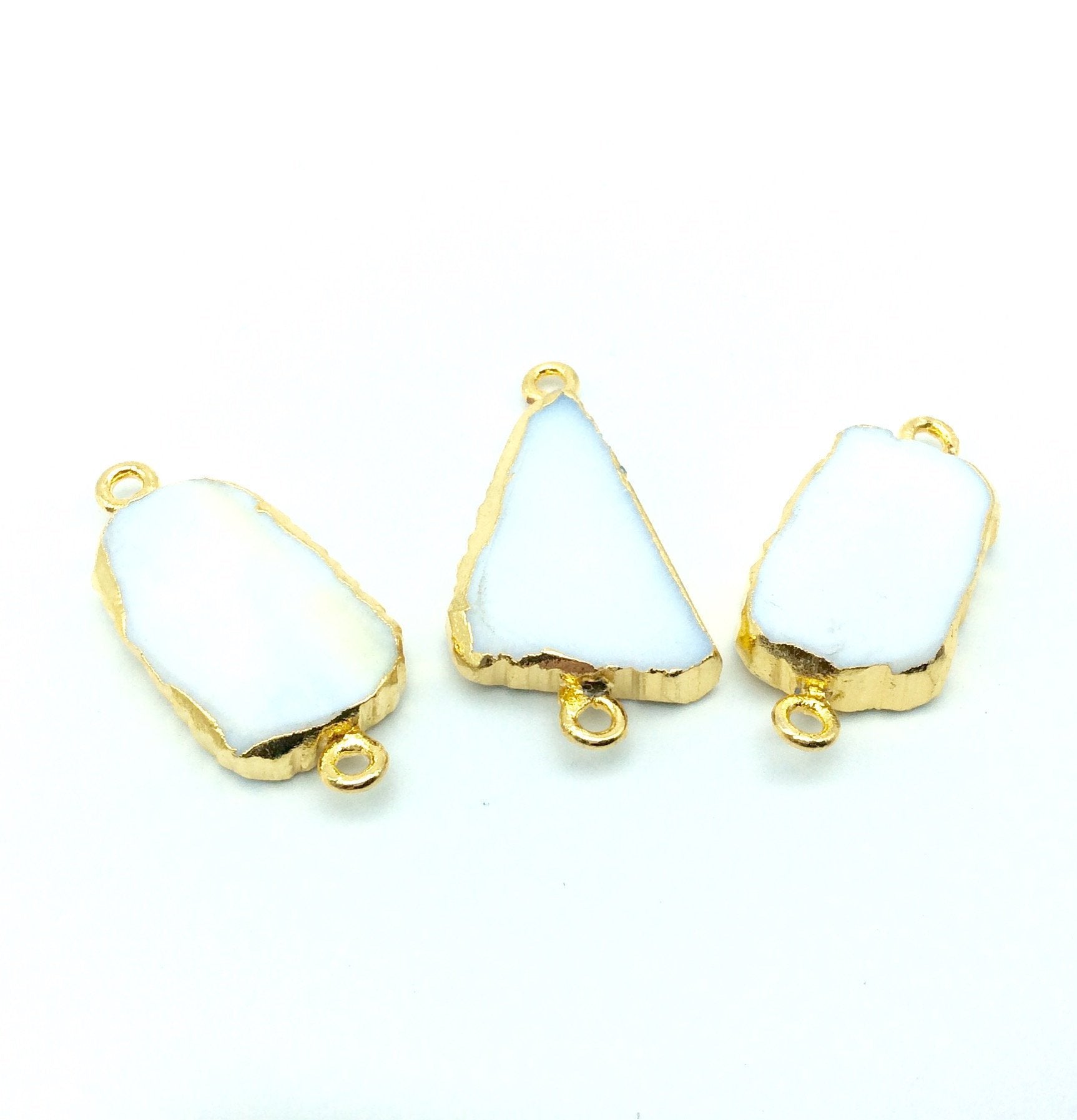 Small Sized Gold Plated White Agate Freeform Shaped Connectors - Measuring 15mm - 20mm long, Approx. - Sold Individually, Random
