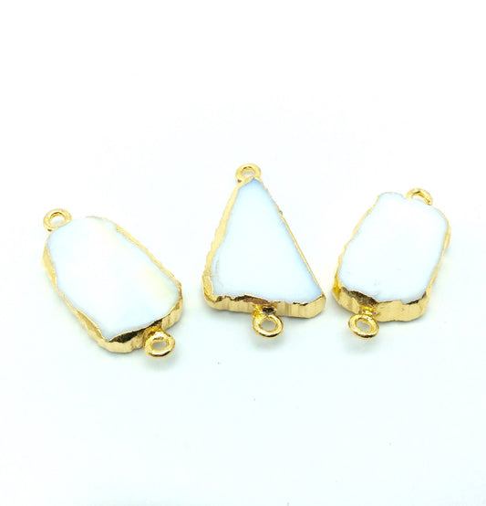 Small Sized Gold Plated White Agate Freeform Shaped Connectors - Measuring 15mm - 20mm long, Approx. - Sold Individually, Random