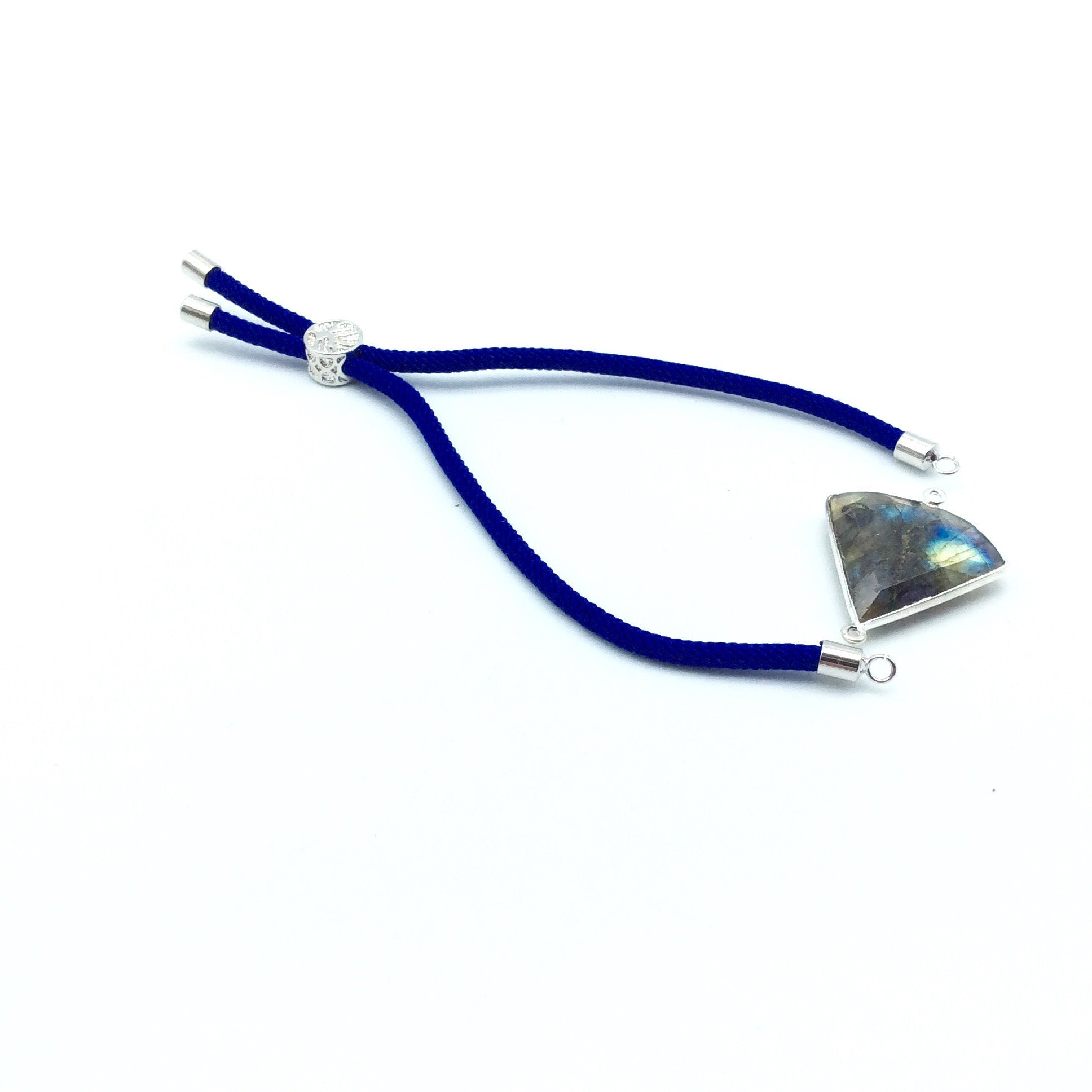 Cobalt Blue Half Finished Cord Bracelet with Gunmetal Plated Tree of Life Sliding Stopper Bead - 115mm Single Cord Length, 8mm Stopper Bead