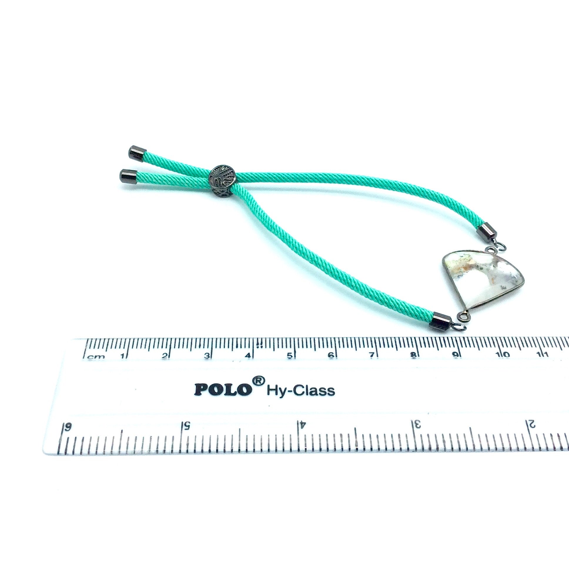 Seafoam Green Half Finished Cord Bracelet with Gunmetal Plated Tree of Life Sliding Stopper Bead -115mm Single Cord Length, 8mm Stopper Bead