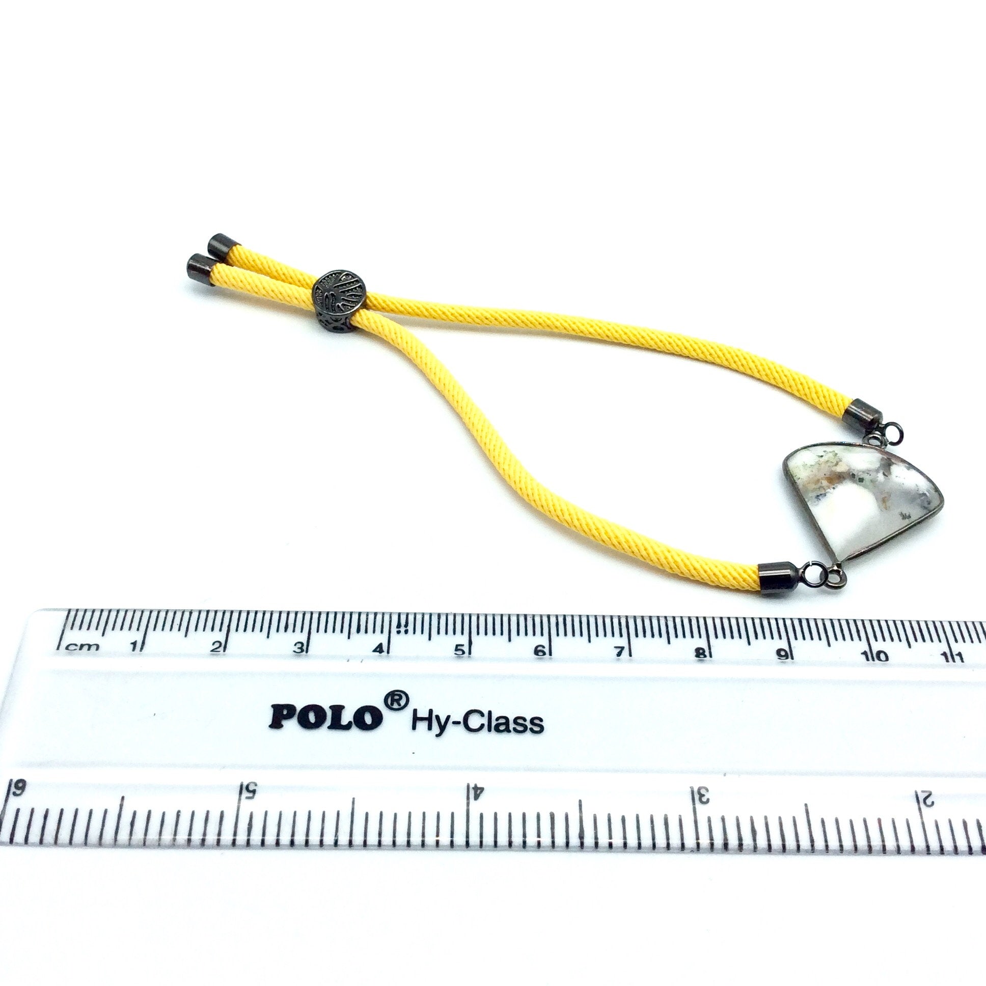 Yellow Half Finished Cord Bracelet with Gunmetal Plated Tree of Life Sliding Stopper Bead - 115mm Single Cord Length, 8mm Stopper Bead