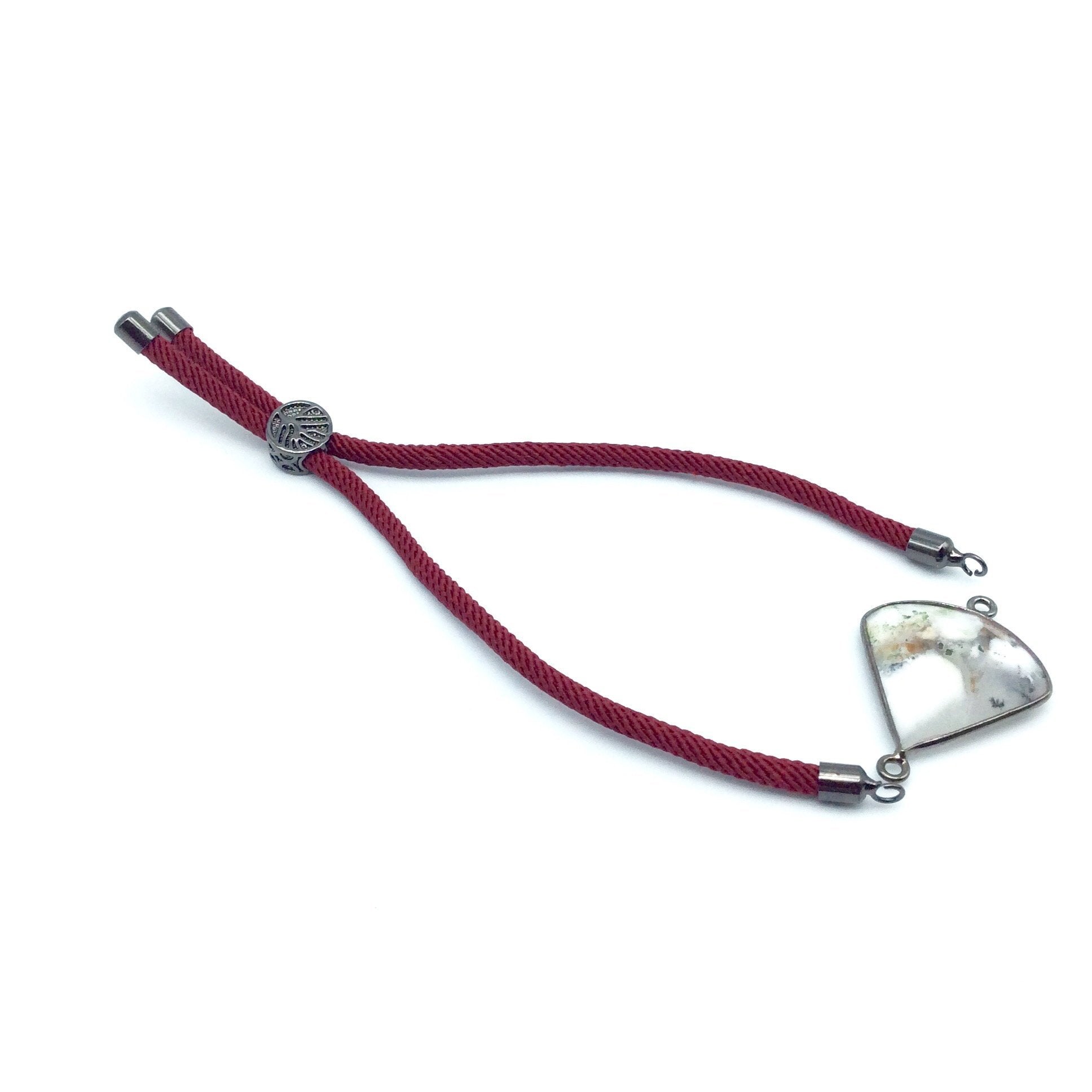Maroon Half Finished Cord Bracelet with Gunmetal Plated Tree of Life Sliding Stopper Bead - 115mm Single Cord Length, 8mm Stopper Bead