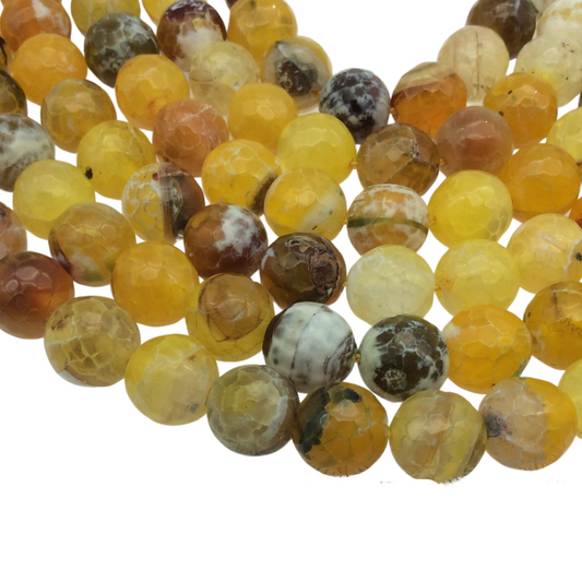 12mm Faceted Mixed Yellow/Green Agate Round/Ball Shaped Beads - 14.75" Strand (Approximately 32 Beads) - Natural Semi-Precious Gemstone