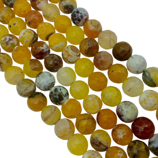 12mm Faceted Mixed Yellow/Green Agate Round/Ball Shaped Beads - 14.75" Strand (Approximately 32 Beads) - Natural Semi-Precious Gemstone