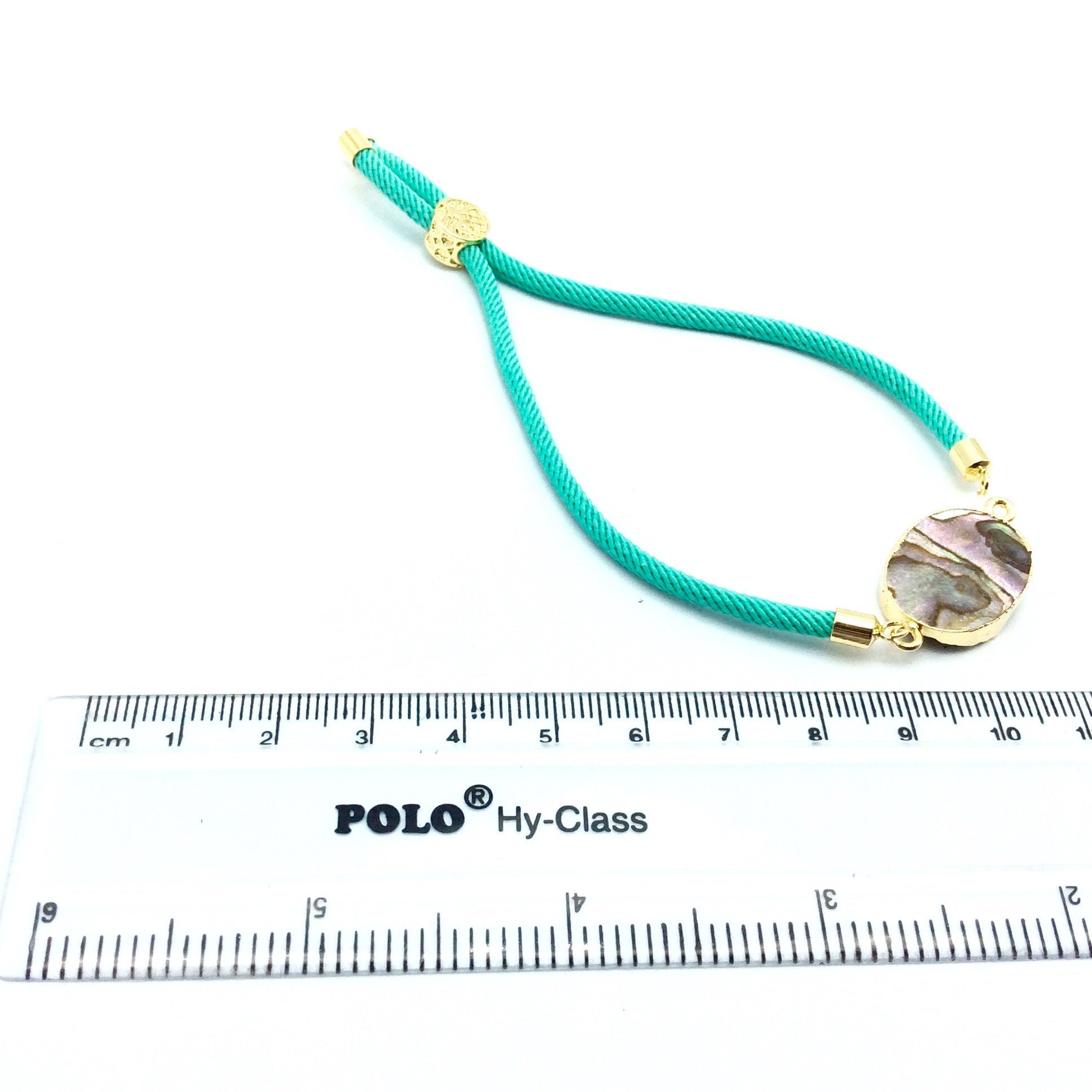 Seafoam Green Half Finished Cord Bracelet with Gold Plated Tree of Life Sliding Stopper Bead -115mm Single Cord Length, 8mm Stopper Bead