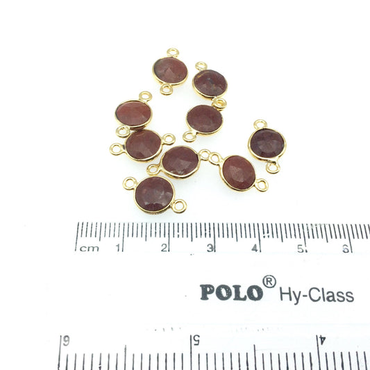 Red Jasper Bezel | Gold Plated Faceted Natural Coin Shaped Bezel Connector - Measuring 8mm x 8mm - Sold Individually, Chosen Randomly