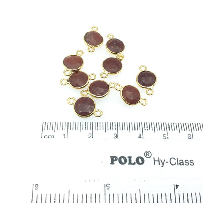 Red Jasper Bezel | Gold Plated Faceted Natural Coin Shaped Bezel Connector - Measuring 8mm x 8mm - Sold Individually, Chosen Randomly
