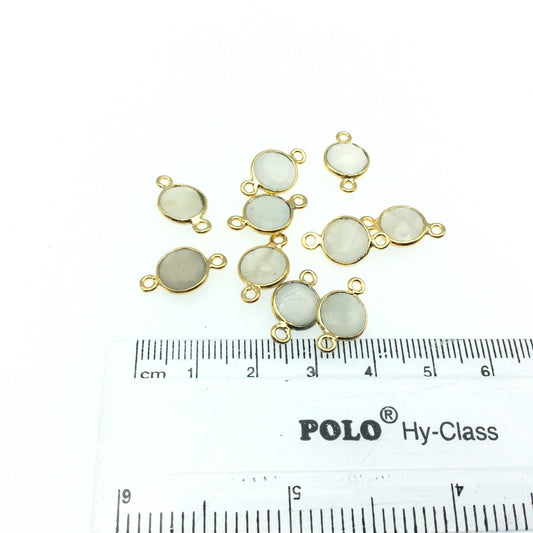 Gold Plated Natural Gray Moonstone  Faceted Round/Coin Shaped Copper Bezel Connector -  Measures 8mm x 8mm - Sold Individually, Random