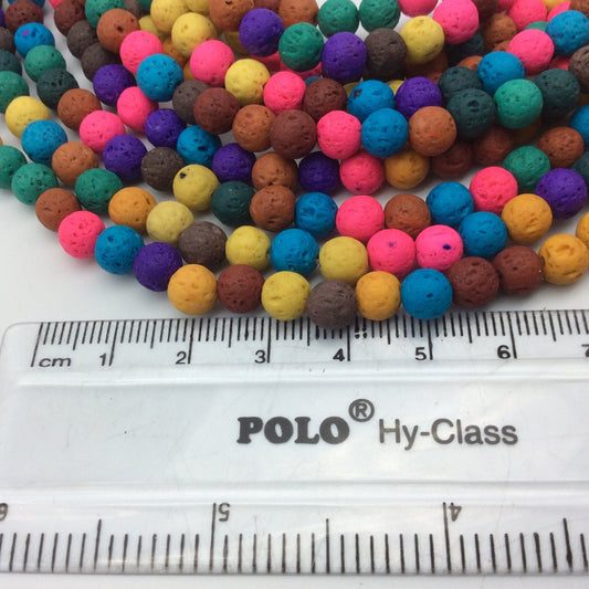 6mm Mixed Neon Colored Volcanic Lava Rock Round/Rondelle Shaped Diffuser Beads w/ 1.5mm Holes - Sold by 15" Strands (Approx. 65 Beads)