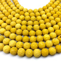 10mm Bright Yellow Colored Volcanic Lava Rock Round/Rondelle Shaped Diffuser Beads w/ 1.5mm Holes - Sold by 15" Strands (Approx. 40 Beads)