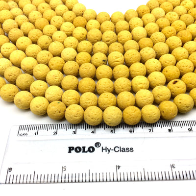 10mm Bright Yellow Colored Volcanic Lava Rock Round/Rondelle Shaped Diffuser Beads w/ 1.5mm Holes - Sold by 15" Strands (Approx. 40 Beads)