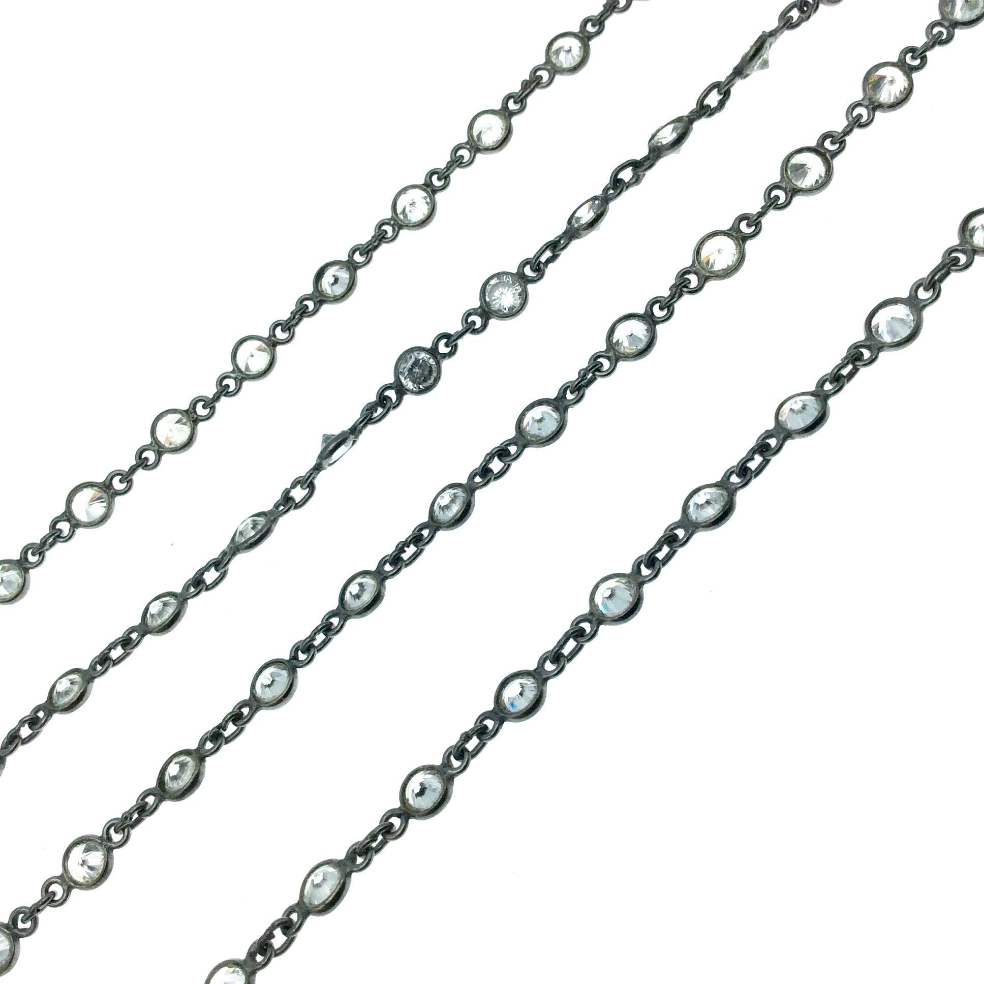 Gunmetal Plated Copper Link Bezel Rosary Chain with 4mm CZ Cubic Zirconia Circle/Coin Bezels - Sold by the Foot