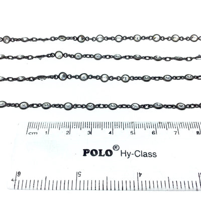 Gunmetal Plated Copper Link Bezel Rosary Chain with 4mm CZ Cubic Zirconia Circle/Coin Bezels - Sold by the Foot