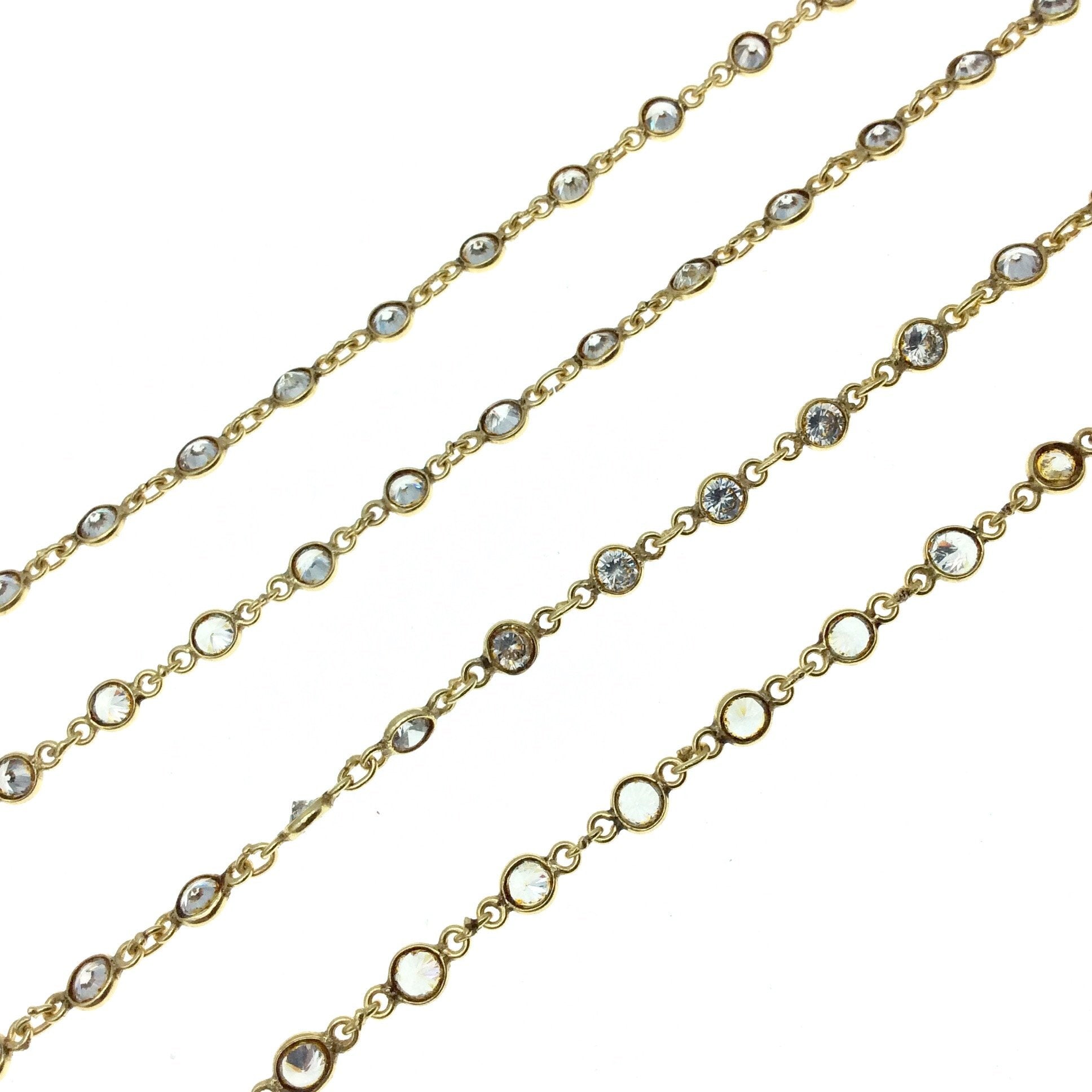 Gold Plated Copper Link Bezel Rosary Chain with 4mm CZ Cubic Zirconia Circle/Coin Bezels - Sold by the Foot