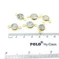 Small Sized Gold Plated Natural Flat White/Green Tree Agate Round Shaped Connector - 12-15mm Approx. - Sold Per Each, Selected at Random