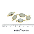 Small Sized Gold Plated Natural Flat White/Green Tree Agate Oval Shape Connector - 12-16mm Long Approx. - Sold Per Each, Selected at Random