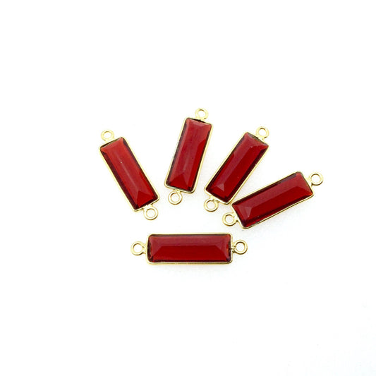 Gold Vermeil Faceted Cut Stone Rectangle Shaped Deep Red (Lab Created) Quartz Bezel Connector- Measuring 5mm x 15mm - Sold Per Piece