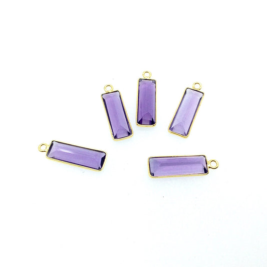Gold Vermeil Faceted Cut Stone Rectangle Shaped Purple Hydro (Lab Created) Quartz Bezel Pendant- Measuring 5mm x 15mm - Sold Per Piece