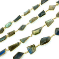 Gold Plated Copper Bezel Link Rosary Chain with Freeform Faceted Labradorite Bezels, measuring approx. 30mm long- Sold by 1' Cut Sections