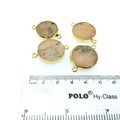 Large Sized Gold Plated Natural Flat Mixed Pink Agate Round Shape Connector - 18-20mm Approx. - Sold Per Each, Selected at Random