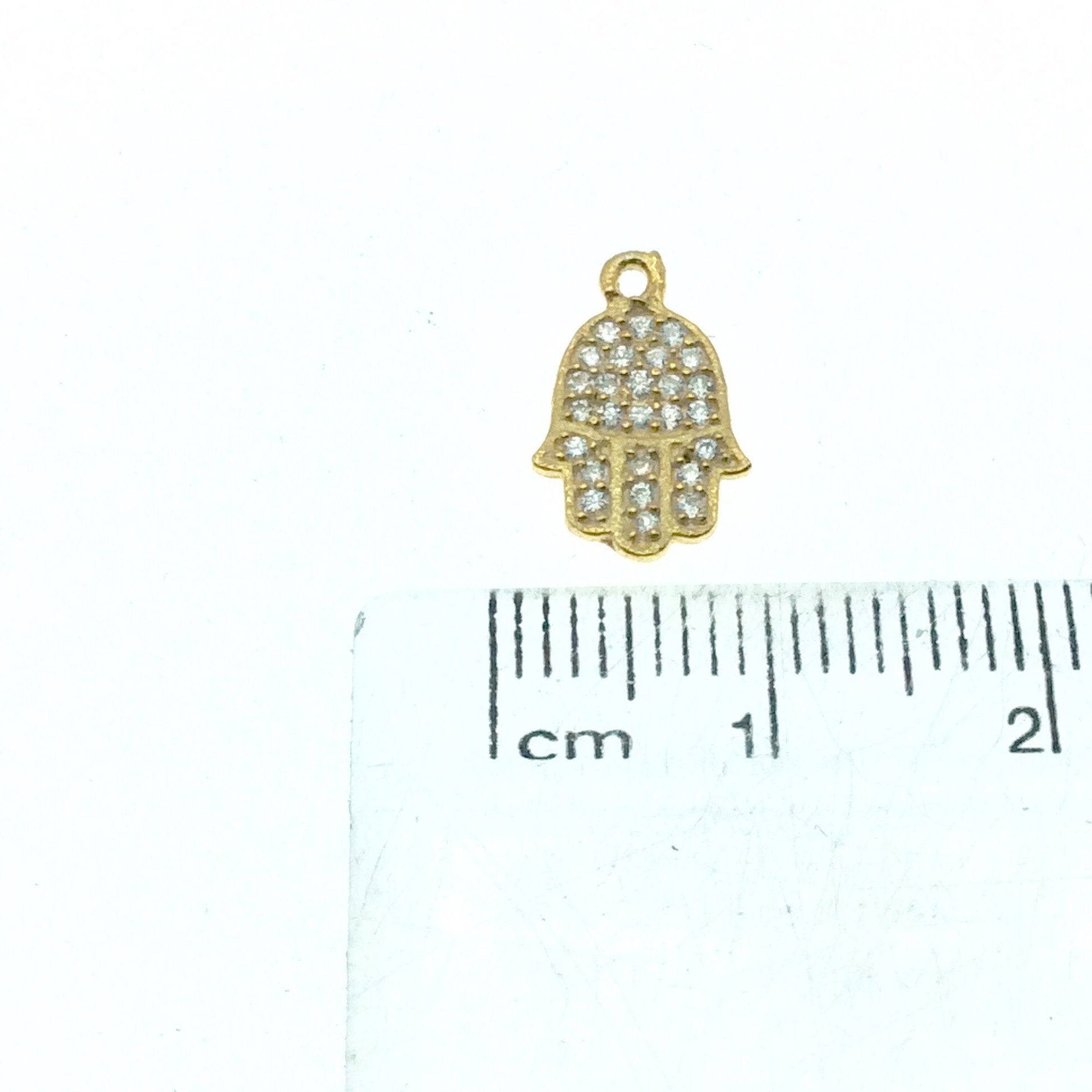 Tiny Gold Finish Hamsa Shaped CZ Cubic Zirconia Inlaid Plated Copper Pendant Component - Measuring 6mm x 10mm  - Sold Individually