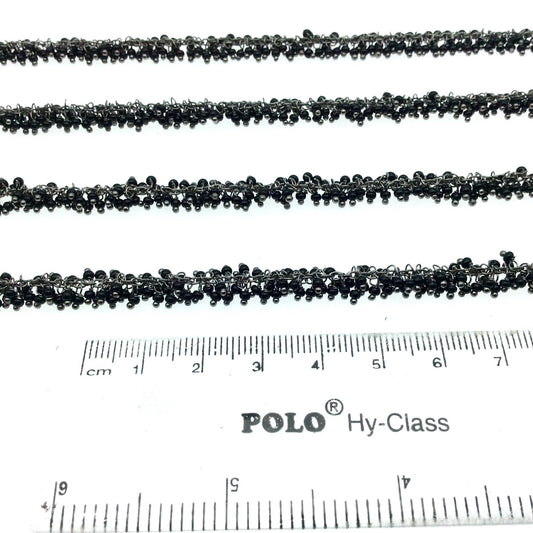 Gunmetal Plated Copper Double Dangle Cable Rosary Chain with 2mm Black Spinel Round Beads - Sold by 1' Cut Sections or in Bulk!