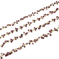 Gold Plated Copper Double Dangle Rosary Chain with 3-4mm Faceted Natural Garnet Rondelle Beads - Sold by 1' Cut Sections or in Bulk!
