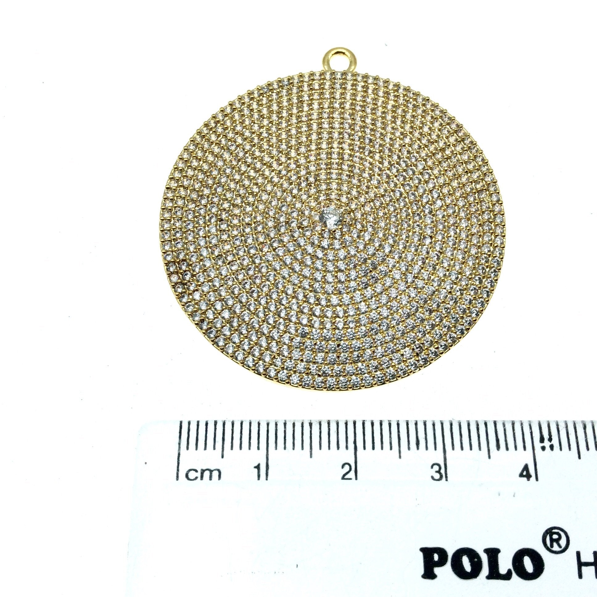 Gold Plated CZ Cubic Zirconia Inlaid Disc/Circle Shaped Copper Pendant - Measuring 43mm x 43mm