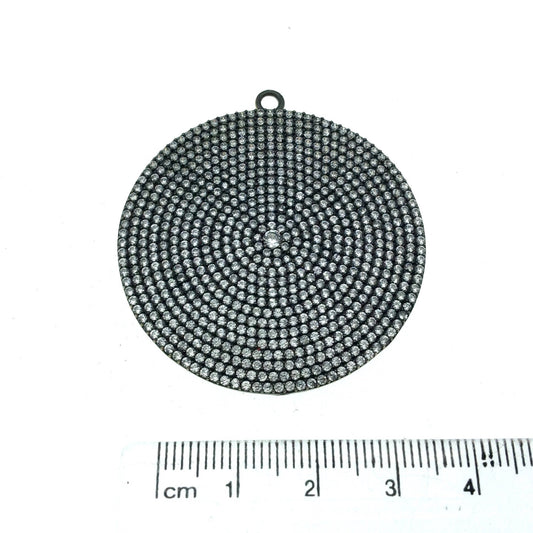 Oxidized Gold Plated CZ Cubic Zirconia Inlaid Disc/Circle Shaped Copper Pendant - Measuring 43mm x 43mm