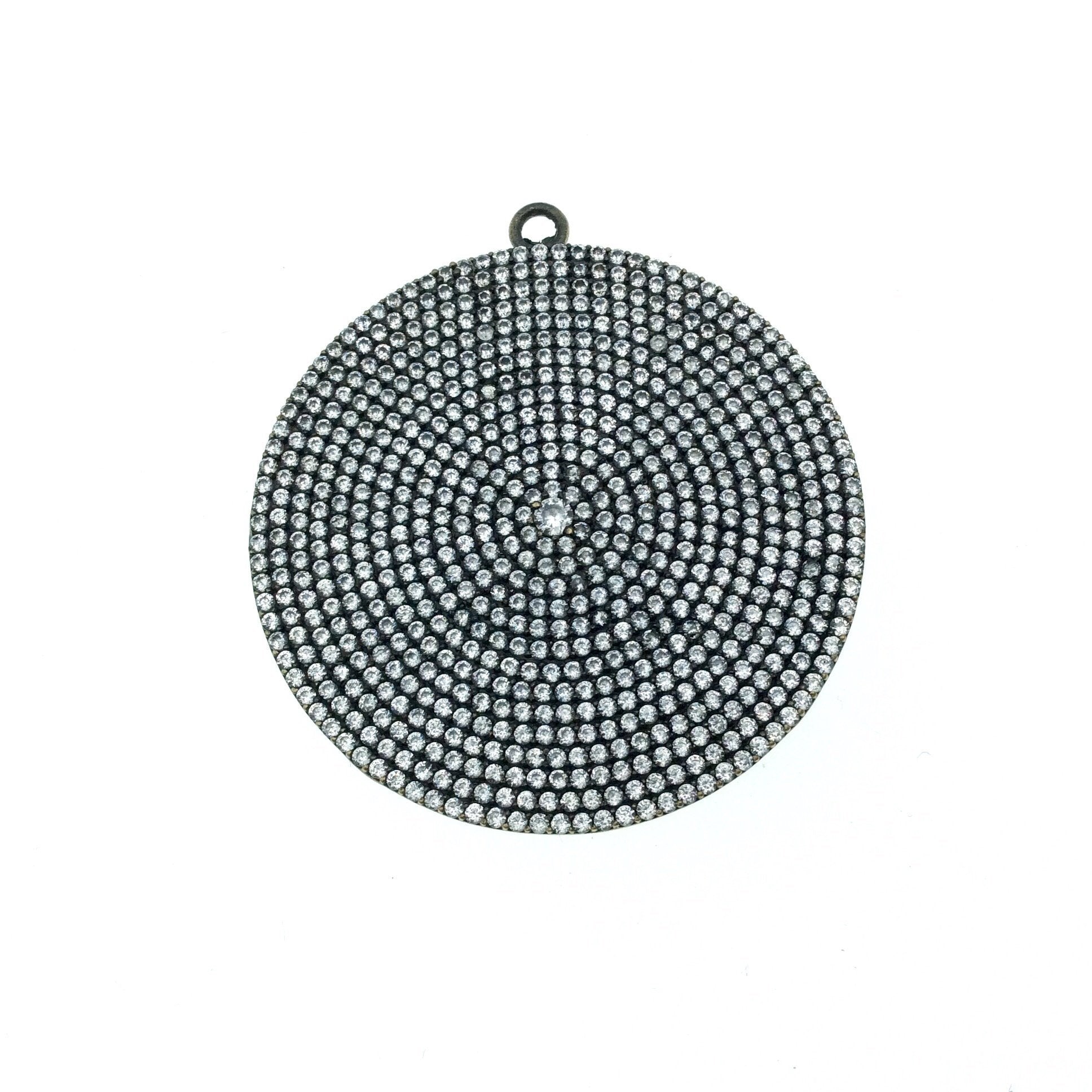 Oxidized Gold Plated CZ Cubic Zirconia Inlaid Disc/Circle Shaped Copper Pendant - Measuring 43mm x 43mm