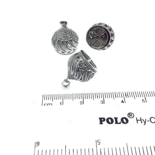 Silver Plated CZ Cubic Zirconia Crown Shaped Copper Tassel Cap Pendant - Measures 14mm x 15mm  - Sold Individually, RANDOM