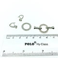 Bright Silver Plated Cubic Zirconia Encrusted/Inlaid Circle Shaped Copper Double Clasp Components - Measuring 15mm x 30mm