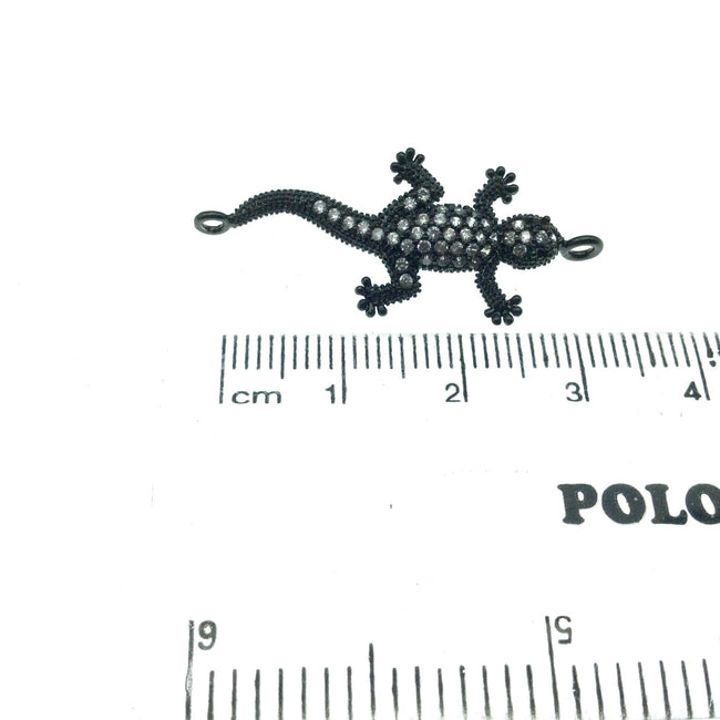 Gunmetal Plated CZ Cubic Zirconia Lizard Shaped Copper Connector - Measures 30mm, Approx.  - Sold Individually, RANDOM