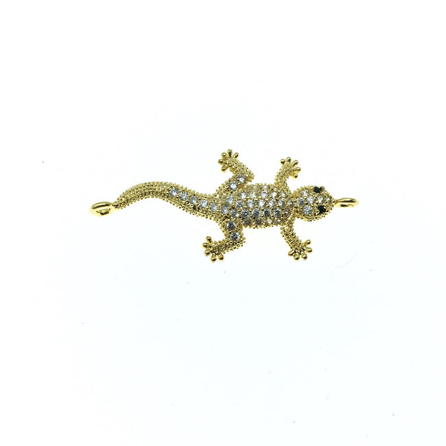 Gold Plated CZ Cubic Zirconia Lizard Shaped Copper Connector - Measures 30mm, Approx.  - Sold Individually, RANDOM