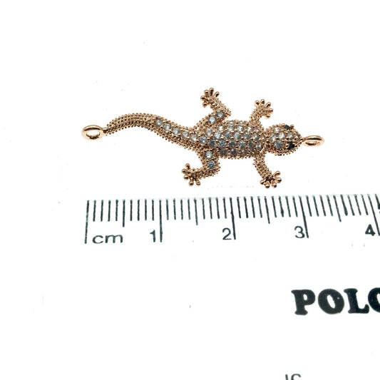 Rose Gold Plated CZ Cubic Zirconia Lizard Shaped Copper Connector - Measures 30mm, Approx.  - Sold Individually, RANDOM