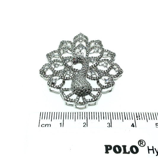 Silver Plated CZ Cubic Zirconia Inlaid Fancy Peacock Copper Slider - Measures 40mm x 40mm, Approx. - Sold Individually, RANDOM