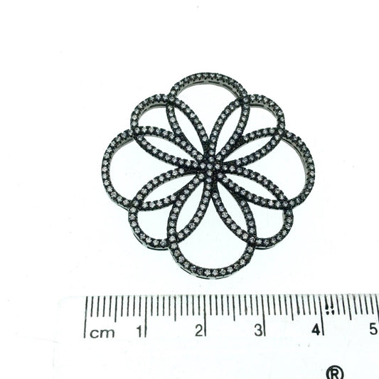 Gunmetal Plated CZ Cubic Zirconia Flower of Life Shaped Copper Connector - Measures 36mm x 36mm  - Sold Individually, RANDOM