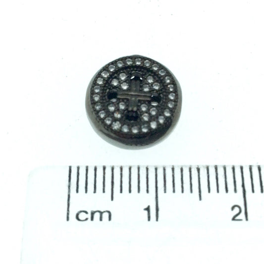 Gunmetal Plated CZ Cubic Zirconia Round Button Shaped Copper Bead - Measures 10mm.  - Sold Individually, RANDOM