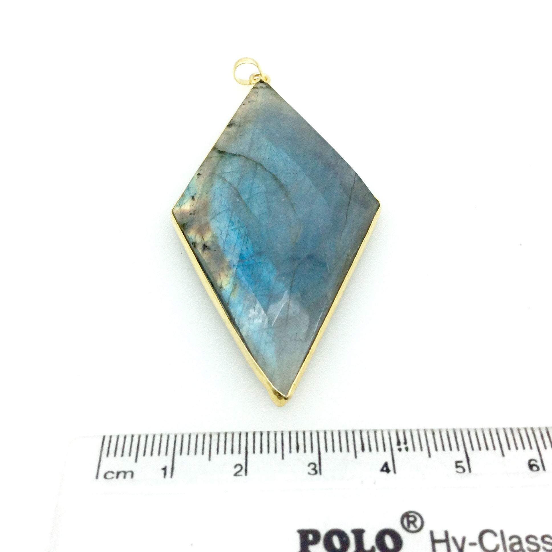 OOAK Gold Plated Faceted Flat Back Labradorite Diamond  Bezel Pendant "LD1"- Measures 37mm x 75mm Approx. - Natural Gemstone