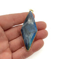 OOAK Gold Plated Faceted Flat Back Labradorite Diamond  Bezel Pendant &quot;LD4&quot;- Measures 25mm x 65mm Approx. - Natural Gemstone