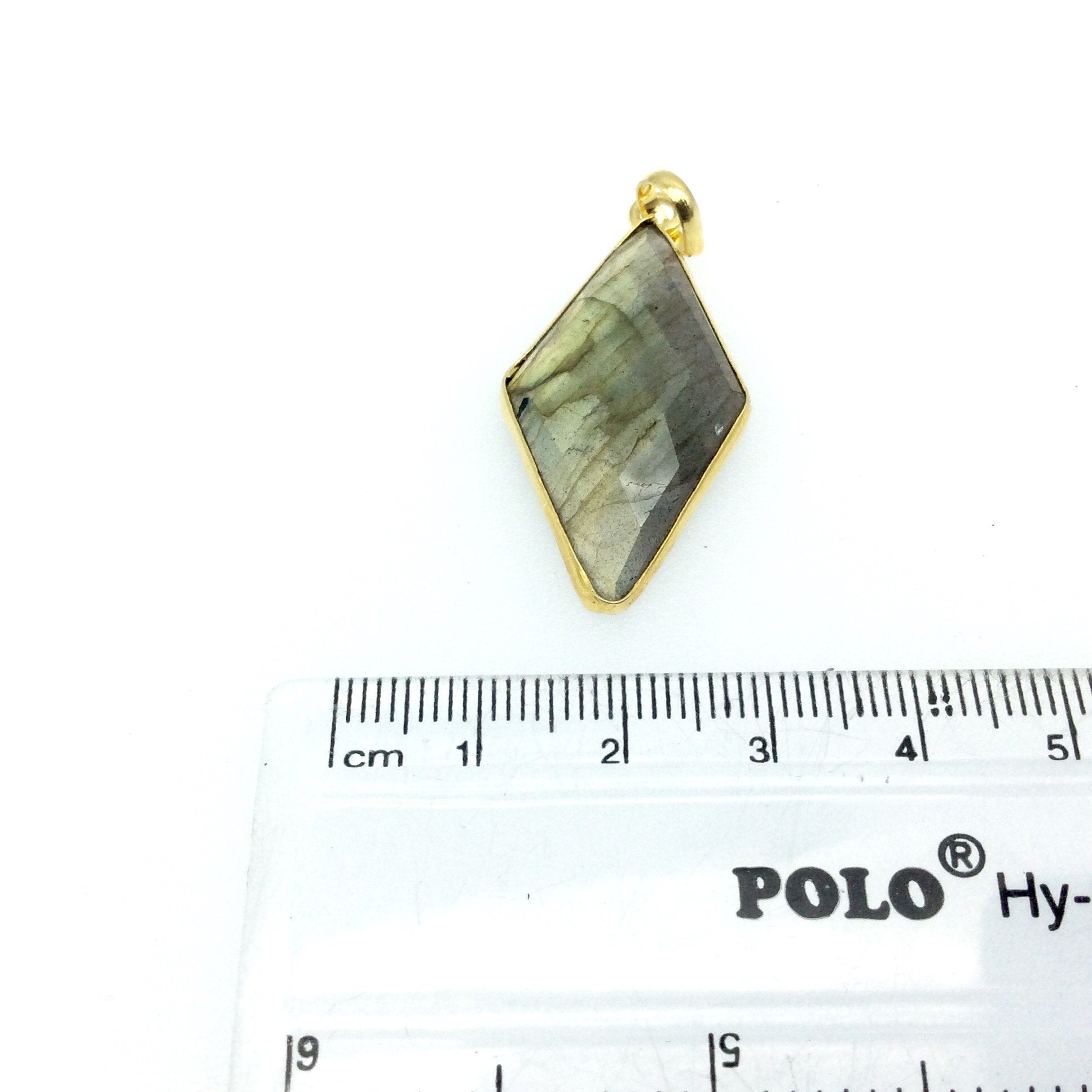 OOAK Gold Plated Faceted Flat Back Labradorite Diamond  Bezel Pendant "LD15"- Measures 18mm x 33mm Approx. - Natural Gemstone