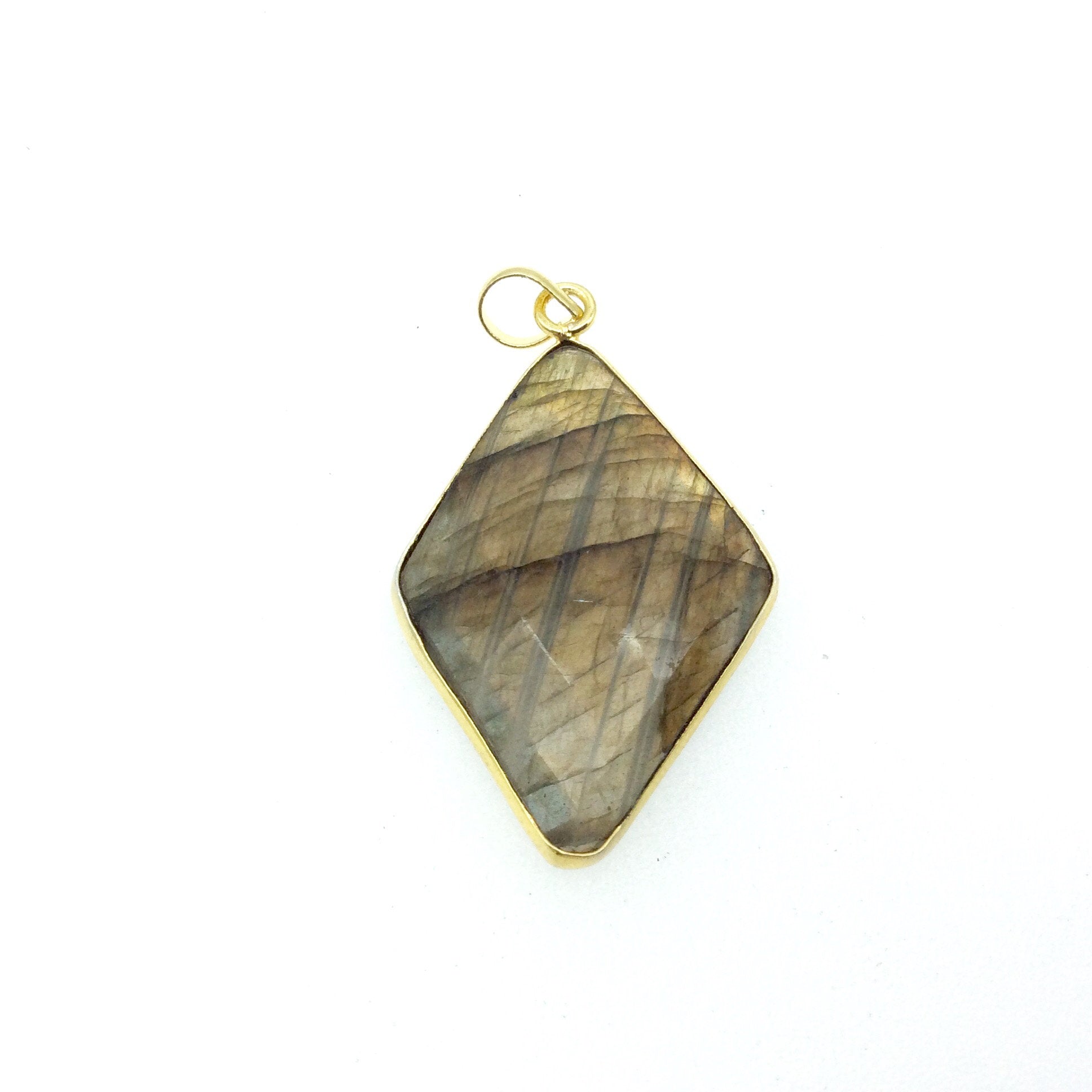 OOAK Gold Plated Faceted Flat Back Labradorite Diamond  Bezel Pendant "LD20"- Measures 25mm x 37mm Approx. - Natural Gemstone