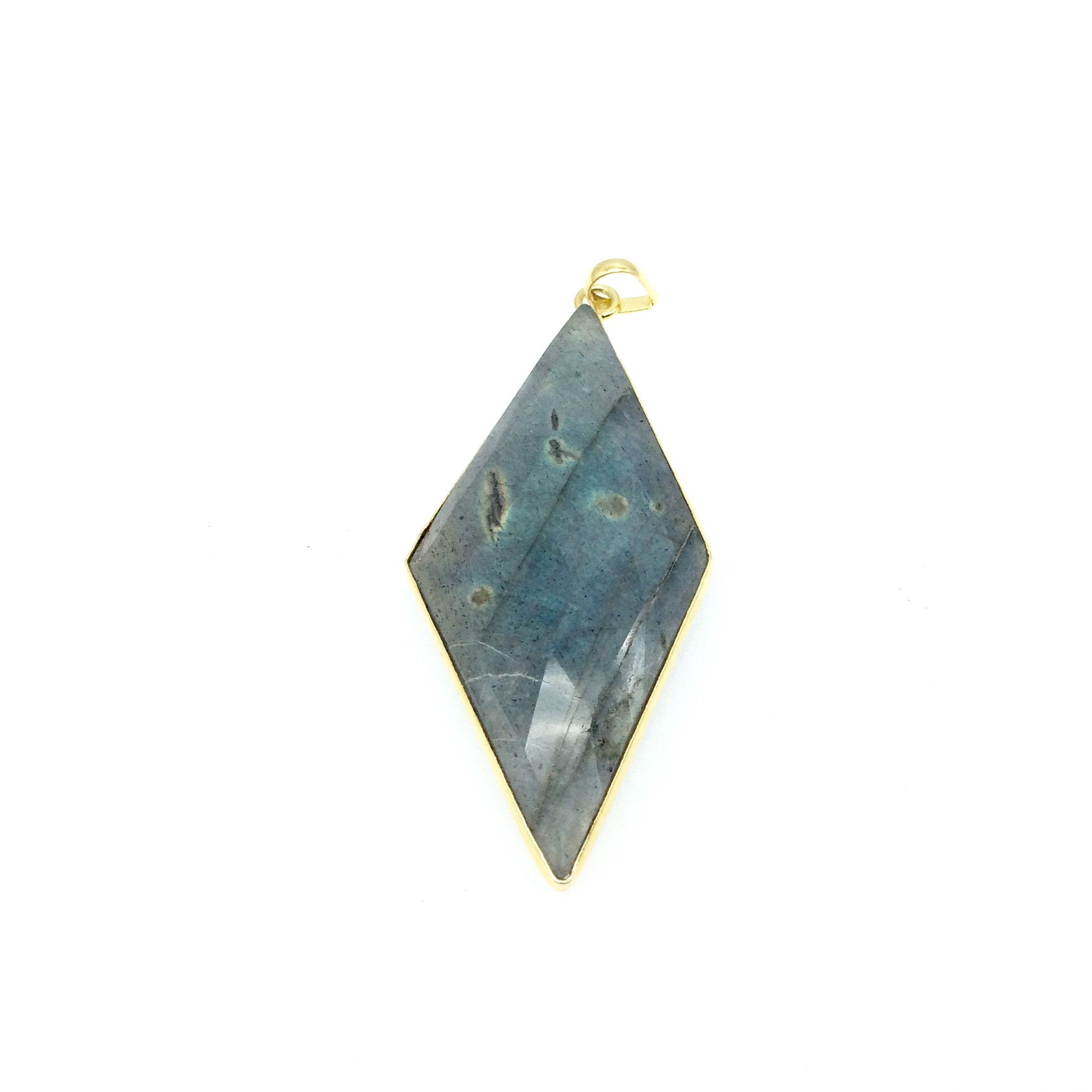OOAK Gold Plated Faceted Flat Back Labradorite Diamond  Bezel Pendant "LD21"- Measures 25mm x 57mm Approx. - Natural Gemstone