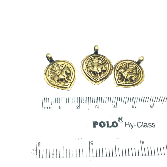 3/4" Oxidized Gold Plated Rustic Kubera Lord of Horses Copper Heart/Teardrop God/Deity Pendant W Attached Ring  - 18mm x 18mm, Approximately
