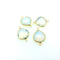 Gold Plated Faceted Opalite (Lab Created)  Heart/Teardrop Shaped Bezel Connector - Measuring 16mm x 16mm - Sold Individually