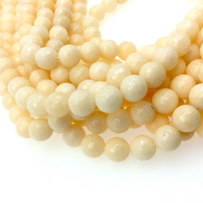 10mm Faceted Dyed Blush Beige Natural Jade Round/Ball Shape Beads with 1mm Beading Holes - Sold by 14.5" Strands (Approximately 37 Beads)
